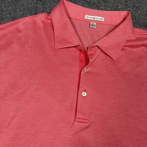 Peter Millar Pink White Check Golf Short Sleeve 100% Cotton Polo Shirt Size XL